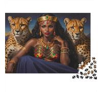 African Queen with Cheetahs 100% Recycled Cardboard Queen & Cheetahs 1000 Piece Adult Jigsaws For Adults & Kids Fun Home Activity 52x38cm/1000pcs
