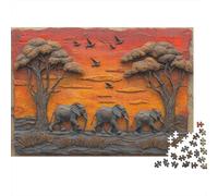 African Safari Relief 100% Recycled Cardboard Savannah Elephants 1000Pc Adult Jigsaws For Adults & Kids Brainteasing 70x50cm/1000pcs