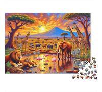 African Safari Scene Colourful Sunset Savannah 1000 Pcs Jigsaw for Adults & Kids Unique Challenging Fun Activity 38x26cm/1000pcs
