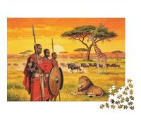 African Savanna Jigsaw Puzzle 1000 Pieces Recycled Material Kenya Wildlife Park Puzzles para Niño y Niña a Partir de 6 años Juego Educativo Challenge Parent Child Toy 52x38cm/1000pcs