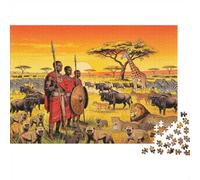 African Savanna Jigsaw Puzzle 1000 Pieces Recycled Paper Tribal Wildlife Jigsaw Puzzles Educational Game Desafío Divertido Family Game for Adults and Age 10 38x26cm/1000pcs