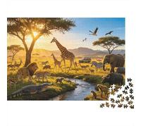 African Savanna Puzzle 1000 Piezas Material Reciclado Wildlife Puzzles for Boy & Girl Ages 6 Years Up Juego Educativo Desafío Parent Child Toy 38x26cm/1000pcs