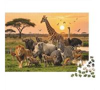 African Savanna Safari 1000 Piezas Puzzle Reciclado Papel Wildlife Puzzles for Niños y Niñas A Partir de 6 Años Family Gaming Time Accesorios Great Regalo Idea Home 38x26cm/1000piezas