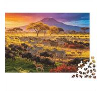 African Savannah Jigsaw Puzzle 1000Pc Recycled Paper Wild Animal Herd Puzzles for Adults Divertido and Desafiante Family Game Gift for Men 52x38cm/1000pcs
