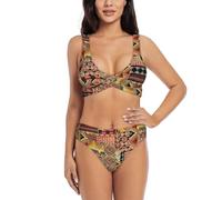 African Textile Patchwork - Conjunto de bikini de corte alto acolchado con lazo en la espalda para mujer, Negro, XXL