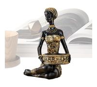 African Woman Figurine - Resin Storage Organizer Tray, Black African Woman Decorative Storage Ornament with Tray for Jewelry, Rings, Keys, Earrings, Candy | Ideal for Home, Office, Living Room