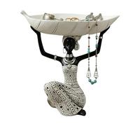 African Woman Statue - Artistic Centerpiece With Leaf Bowl | Modern Black Female Sculpture Boho Resin Ornament | Target Audience: African Art Collectors & Home Decor Enthusiasts, Elegant Decor For En