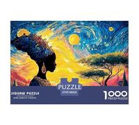 African Woman with An Afro Hairstyle 1000 Pcs Ökopapier Puzzle Van-Gogh Style Starry Sky Lebendige Bilder Kreatives Spiel Puzzles Als Geburtstagsgeschenke 38x26cm/1000pcs