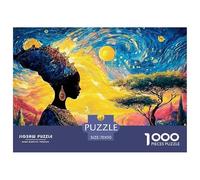 African Woman with An Afro Hairstyle 1000 Stück Premium-Karton Puzzle Van-Gogh Style Starry Sky Lebendige Bilder Familienspiel Puzzles Als Wohnaccessoires 70x50cm/1000pcs