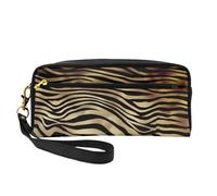 Africano Negro Oro Cebra Piel Animal Sepia, Bolsa de Maquillaje Bolsa de cosméticos Bolsa de Aseo de Viaje portátil Estuche de Cuero para Mujeres y niñas