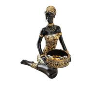 Afrika Deko Figur Organizer - Resin Aufbewahrungs Tablett Schwarze , Elegante Skulptur Mit Ablageflaeche, Dekorativ Funktional | Stilvolle Ordnung Fuer Schmuck Keys Candy Tisch Office Wohnraum