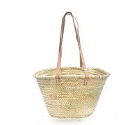Afrikan Bags - Bolso Capazo de Palma| Bolso de Palma de Base Oval con Asa Bandolera en Cuero Natural - 46/36 x 30 x 26 cm (medidas aproximadas)