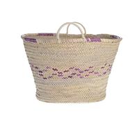 Afrikan Bags - Bolso Capazo de Palma | Bolso de Palma de Base Oval con Mini Asa de Cuerda Toques Color Rosa - 64 x 34 x 36 cm
