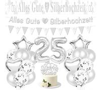 Afritee Guirnalda de globos decorativos para bodas de plata, 25 unidades, diseño con texto en alemán "Alles Gute Zur 25."