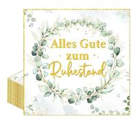 Afritee Servilletas decorativas de pensión, 20 unidades, color verde eucalipto con texto en alemán "Alles Gute zum Ruhestand - Für Mann Frau Rent Tischdeko Papier-Servilletetten Jubilación" Party