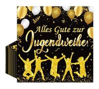 Afritee Servilletas decorativas para jóvenes y niñas, 50 unidades, diseño con texto en alemán "Alles Gute Zur Jugendweihe, Schwarz Gold Tischdeko Party Papier-Servilletetten Geschenke Deko 33 x 33 cm