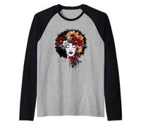 Afro Mujeres Flores Mariposa Latina Afroamericana-Melanina Camiseta Manga Raglan