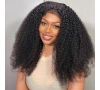 Afro Wig V Part Kinky Curly Wigs for Black Women No Leave Out Clip in Half Wig Synthetic Braided Hair Texture with Unique Bouncy Curls in the End Soft Curly V Part Wigs for Women