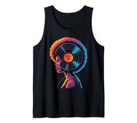 Afro Woman Auriculares Vibrante Música Onda Retrato Mujeres Hombres Camiseta sin Mangas