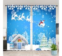 AFRTOUR Cortinas Opacas 2 Piezas 140x183cm(AnxAl) Cortinas Opacas Termicas con Argollas,3D Estampado Casa de Nieve Papá Noel,Aislantes Reduccion Ruido para SalóN NiñOs Dormitorio