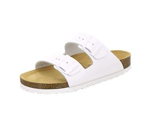 AFS-Schuhe 2100 - Chanclas cómodas para mujer de piel auténtica, prácticas zapatillas de trabajo, zapatillas de estar por casa, hechas a mano en Alemania, color Blanco, talla 38 EU