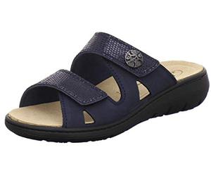 AFS Shoes 2808 - Chanclas cómodas de cuero para mujer, zapatillas de trabajo prácticas con plantilla intercambiable, zapatillas cómodas, Navy, 39 EU
