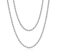 AFSTALR Cadena de cordón trenzado de acero inoxidable para hombre, 2/2,5/3/4 mm de ancho, cadena para hombres 45/50/55/60/70 cm, 60.00, Acero inoxidable