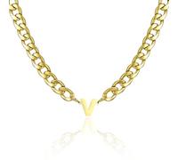AFSTALR Collar con Colgantes Iniciales Hombre Oro Cadenas Acero Inoxidable Cadena Cubana con Letra Inicial V Regalos de Joyería Personalizados para Hombres y Niños 50CM