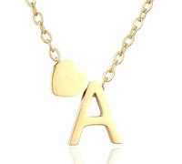 AFSTALR Collar Inicial Mujer Acero Inoxidable Cadena Oro con Letra Nombre Personalizado A y Colgante Corazon Regalos de Joyería para Niñas y Mujeres 45+5cm
