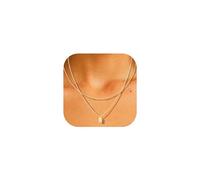 AFSTALR Collar Inicial Mujer Acero Inoxidable Oro Collares de Doble Capa con Letra Nombre Personalizado V Colgante Cuadrado Pequeño Regalos de Joyería para Niñas y Mujeres