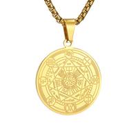 AFSTALR Collar talismán con medalla de los 7 arcángeles para hombres y mujeres, talismán de pentagrama de Salomón, amuletos de la suerte y proteccion C-Oro