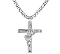 AFSTALR Cruz Johnny Hallyday Colgante Collar Cadena Johnny Guitarra Rocker Firma Metal Plata Mujer Hombre Regalo, 55mm x 70mm, Acero inoxidable, Sin piedra