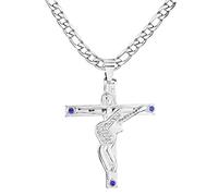 AFSTALR Cruz Johnny Hallyday Colgante Collar Cadena Johnny Guitarra Rocker Firma Metal Plata Mujer Hombre Regalo, 55 * 70mm, Acero inoxidable, Diamantes de imitación