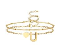AFSTALR Pulsera con letras para mujer, oro y plata, cadena con iniciales de la A a la Z y colgante en forma de corazón, pulsera con letras, pulsera personalizada, regalo para mujeres, Acero inoxidable