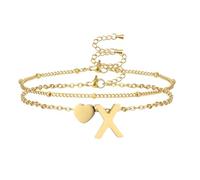 AFSTALR Pulsera con letras para mujer, oro y plata, cadena con iniciales de la A a la Z y colgante en forma de corazón, pulsera con letras, pulsera personalizada, regalo para mujeres, Acero inoxidable