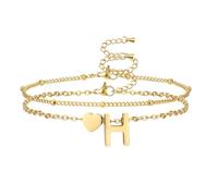 AFSTALR Pulsera con letras para mujer, oro y plata, cadena con iniciales de la A a la Z y colgante en forma de corazón, pulsera con letras, pulsera personalizada, regalo para mujeres, Acero inoxidable