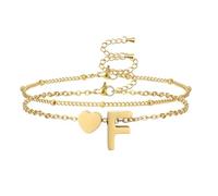 AFSTALR Pulsera con letras para mujer, oro y plata, cadena con iniciales de la A a la Z y colgante en forma de corazón, pulsera con letras, pulsera personalizada, regalo para mujeres, Acero inoxidable