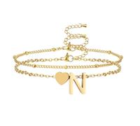 AFSTALR Pulsera con letras para mujer, oro y plata, cadena con iniciales de la A a la Z y colgante en forma de corazón, pulsera con letras, pulsera personalizada, regalo para mujeres, Acero inoxidable