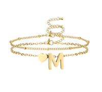 AFSTALR Pulsera con letras para mujer, oro y plata, cadena con iniciales de la A a la Z y colgante en forma de corazón, pulsera con letras, pulsera personalizada, regalo para mujeres, Acero inoxidable