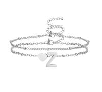 AFSTALR Pulsera con letras para mujer, oro y plata, cadena con iniciales de la A a la Z y colgante en forma de corazón, pulsera con letras, pulsera personalizada, regalo para mujeres, Acero inoxidable