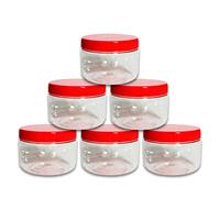 AFSUK 6 tarros de almacenamiento de plástico de 200 ml con tapas de rosca, herméticos, color rojo, sin BPA, para cocina, hierbas, especias, dulces, recipientes redondos transparentes