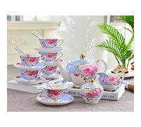 Afternoon Vajilla de té para adultos con tetera para bodas Tazas de café y platillos Azúcarero, Tarro de leche, China fina China blanco, 15 piezas, rosa (verde) (azul) Decoración
