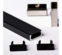 Aftertech® 2m 1506 PERFIL DE ALUMINIO PARA TIRA TIRA LED BARRA RIGIDA 2MT + CUBIERTA (CUBIERTA NEGRA 1506N PERFIL NEGRO)