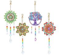 AFUNTA Kit de 4 pinturas de diamantes, pinturas de diamantes, atrapasueños, campanillas de viento, flores y árboles de cristal de doble cara, decoración de ventana, transparente