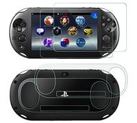 AFUNTA - Protector de pantalla para Sony Playstation Vita 2000, 2 paquetes (4 piezas) de películas de vidrio templado para pantalla y películas de mascotas para la parte posterior, PS Vita PSV 2000