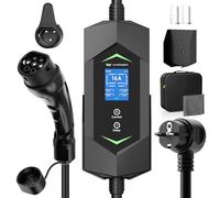 AFYEEV Cable de carga tipo 2 Schuko 3,68 kW 5 m, 6-16 A, 1 fase, tipo 2, cargador portátil EV con pantalla digital, ajuste de potencia y temporizador (0-15 h) para todos los PHEV y EV IEC 62196-2