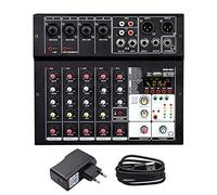 AFYH Mesas de Mezcla de Estudio, Mezclador de Audio y Sonido Consola de Mezcla Interfaz de Audio de 6 Canales 16 Tipos de Efectos DSP / 48 V de alimentación USB Bluetooth MP3