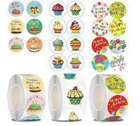 AFYRIANT 1500 pegatinas de cumpleaños, redondas, de feliz cumpleaños, autoadhesivas, rollo de 1,5 pulgadas, tarjetas de cumpleaños infantiles, sellos de regalo, bolsas de regalo, álbum de recortes