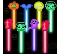AFZMON Paquete de 24 palitos brillantes para fiestas de Halloween a granel para niños, 4 pulgadas que brillan en la oscuridad, bolsas de regalo de Halloween, suministros para el aula