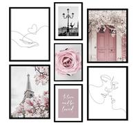 ag.art deco Juego de 7 Cuadros | Laminas Decorativas Pared | Posters para Pared | Decoración Mural para Salón y Dormitorio | Láminas para Enmarcar sin Marco (París Rosa)